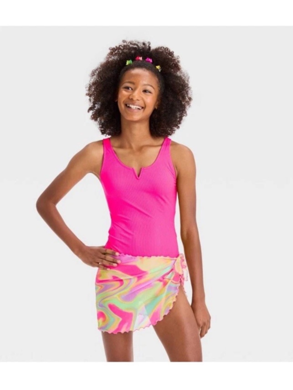 Art Class Hot Pink Swimsuit with Colorful Wrap size S (6/7)